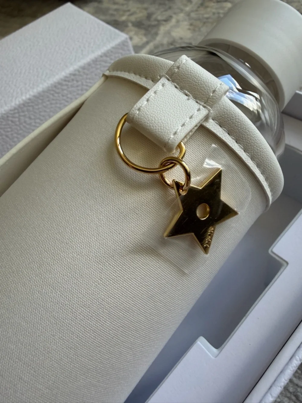 Dior White Leather Water Bottle Sleeve with Gold Hardware